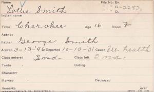 Lottie Smith Student Information Card