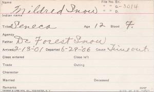 Mildred Snow Student Information Card