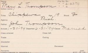 Mary L. Thompson Student Information Card