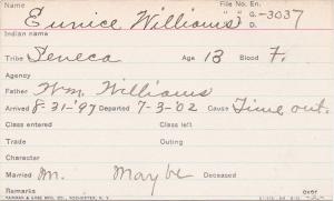 Eunice Williams Student Information Card