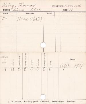 Thomas S. King Progress Card