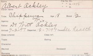 Albert Ackley Student Information Card