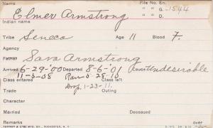 Elmer Armstrong Student Information Card