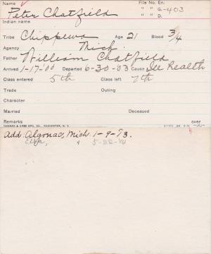 Peter Chatfield Student Information Card