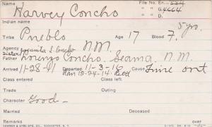 Harvey Concho Student Information Card