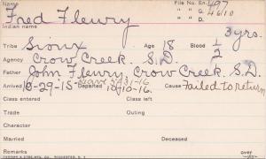 Fred Fleury Student Information Card