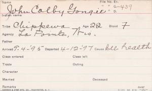 John Colby Gongie Student Information Card