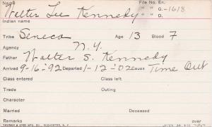 Walter Lee Kennedy Student Information Card