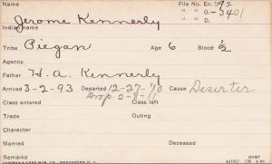 Jerome Kennerly Student Information Card