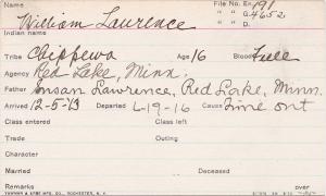 William Lawrence Student Information Card