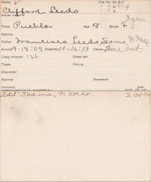 Clifford Leeds Student Information Card