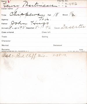 Henry Martineau Student Information Card