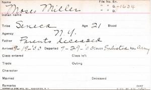 Moses Miller Student Information Card