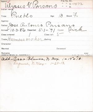 Ulysses G. Paisano Student Information Card