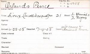 Orlando Pence Student Information Card