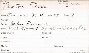 Newton Pierce Student Information Card
