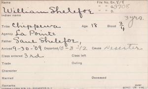 William Shelefoe Student Information Card