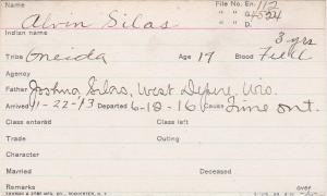 Alvin Silas Student Information Card