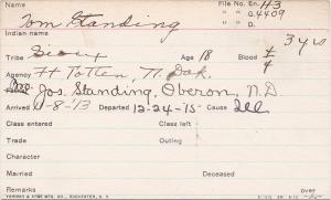Thomas Standing Student Information Card
