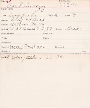 Carl Sweezy Student Information Card