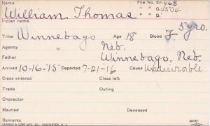 William Thomas Student Information Card