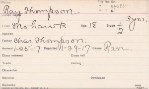Ray Thompson Student Information Card
