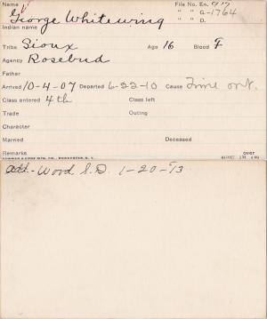 George Whitewing Student Information Card