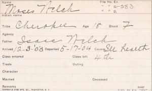 Moses Welch Student Information Card