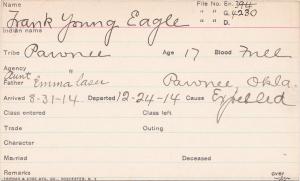 Frank Young Eagle Student Information Card