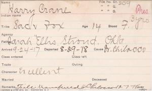 Harry Crane Student Information Card