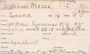 William Moses Student Information Card