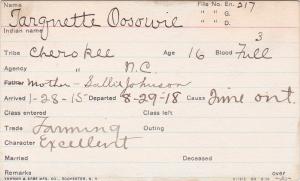 Tahquette Oosowie Student Information Card