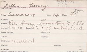 Lillian Henry Student Information Card