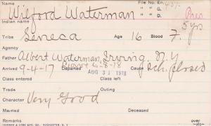 Wilford Waterman Student Information Card