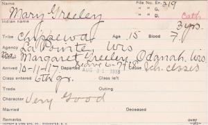 Mary Greeley Student Information Card