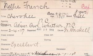 Nellie French Student Information Card