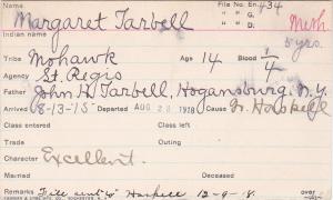 Margaret Tarbell Student Information Card