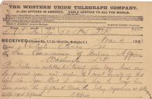 Miss Fisher's Request for Leave of Absence (Telegram)