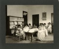 Students at work in sewing room, 1901