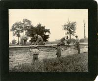 Male Students Working on Stone Wall, 1901