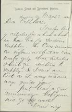 Armstrong Sends Pratt List of School-Made Supplies for Bid Armstrong Sends Pratt List of School-Made Supplies for Bid, 1884