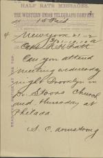 Armstrong Asks Pratt to Attend Public Talks in New York and Philadelphia Armstrong Asks Pratt to Attend Public Talks in New York and Philadelphia, 1882