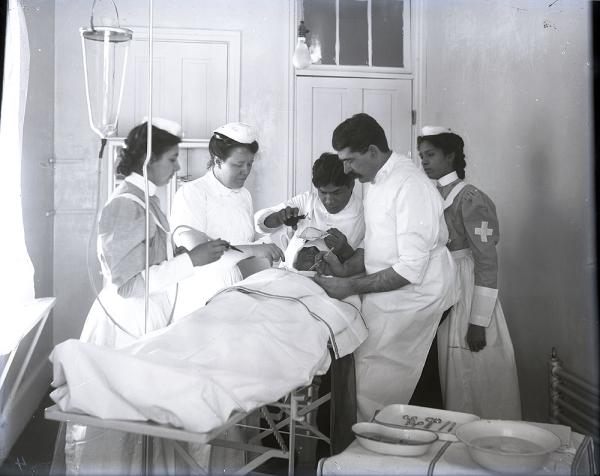 Surgical Nurse Training in School Hospital [pose 3], c. 1908