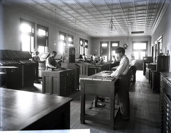 Students Setting Type in the Printing Office, c. 1910