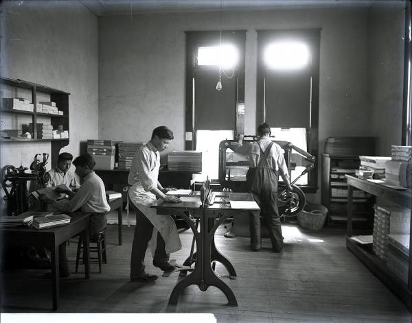 Students Cutting and Book Binding in the Print Shop, c. 1910