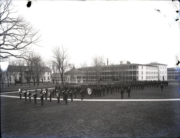 Band and Students Assembled in Central Campus [view 1], c. 1907