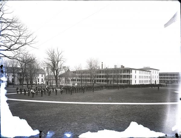 Band and Students Assembled in Central Campus [view 2], c. 1907
