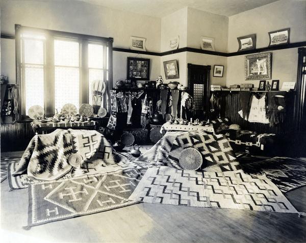 Display of Native American-Style Rugs, Baskets and Objects, c. 1909