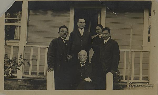 Richard Henry Pratt with Edward Marsden, Thomas Hanbury, Archie Dundas, and Patrick Verney, at Metlakatta, Alaska,1917