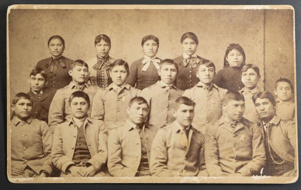 Eighteen Pawnee students [version 1], c.1886